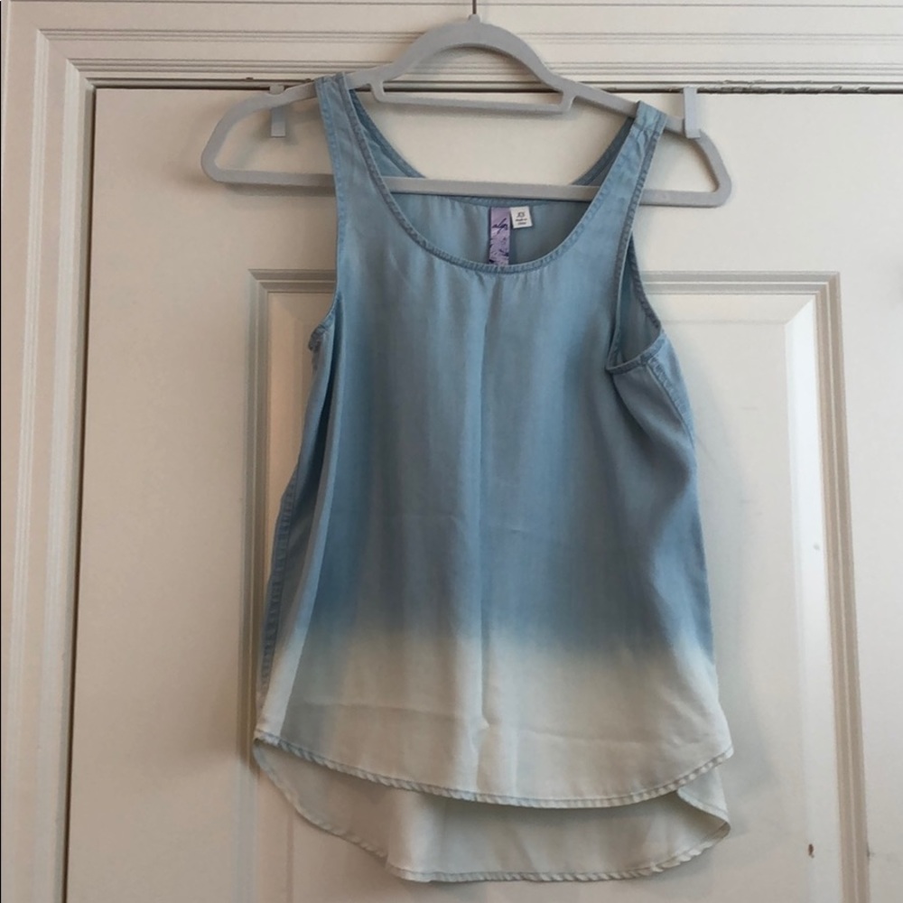 Chambray denim ombré tan top